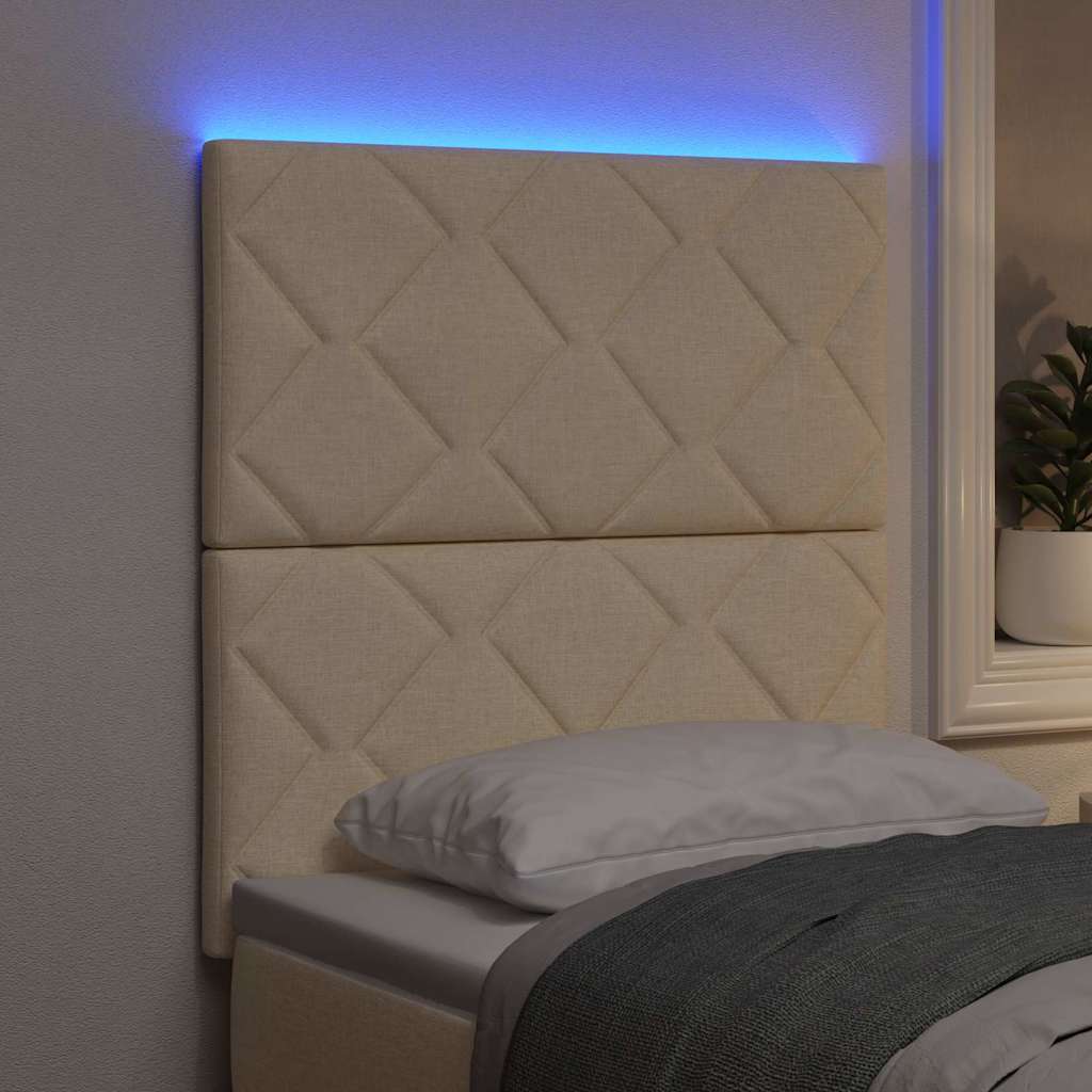 Headboard with LED Strip Lights Adjustable Cream 80 cm Fabric